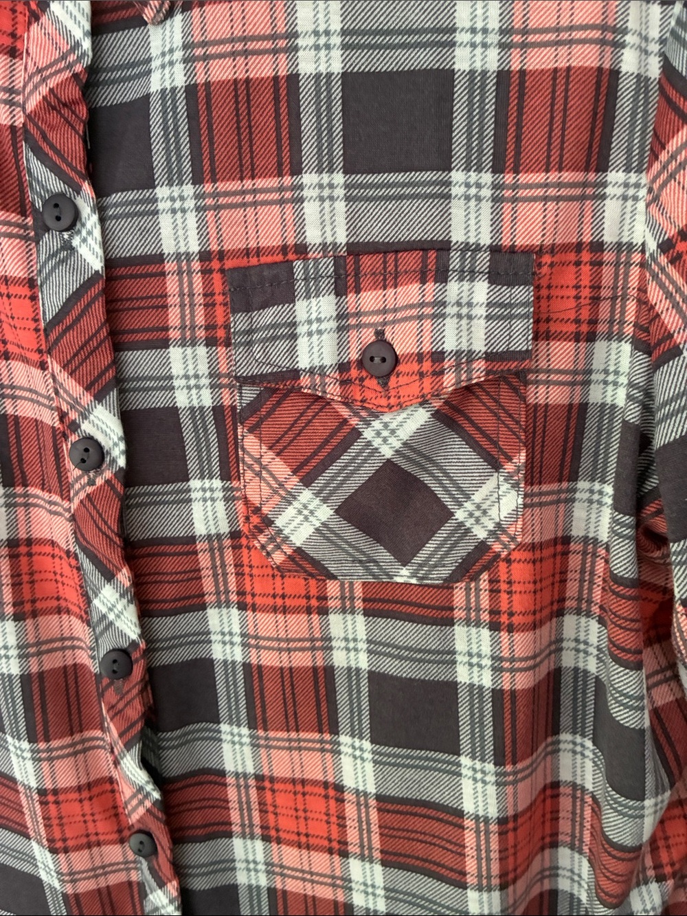 White Mark Shirt Top Plaid Long Sleeve Roll Tab SZ L Gray Orange - Picture 2 of 6